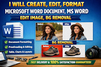 create, edit, format microsoft word document, ms word, edit image, bg removal