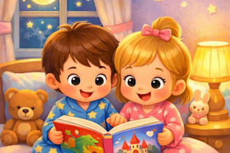 draw colourful book illustrations in a cartoon style