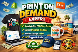 create high quality print on demand designs for shopify etsy and merch