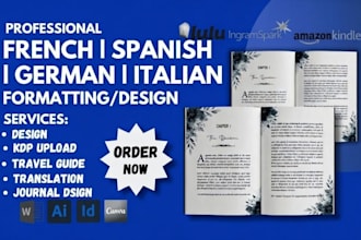 design, format french manuscript, spanish, germany, italian book layout design