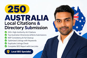 do 250 australia local citations and directory submission SEO