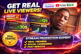 do social campaign promotion for twitch youtube and kick to gain live viewers