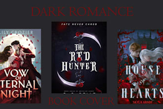 do dark romance book cover design, character illustration, fantasy book amazon
