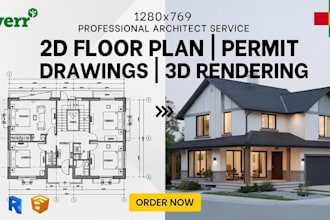 architect of city permit drawings, 2d floor plan, blueprints and 3d rendering