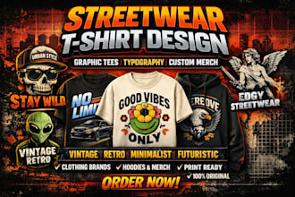 streetwear t shirt design  graphic tee  typography  custom merch design