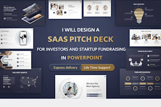 design a saas pitch deck for investors and startup fundraising in powerpoint