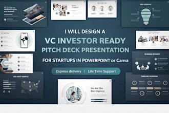 design vc investor ready pitch deck presentation for startup in ppt canva