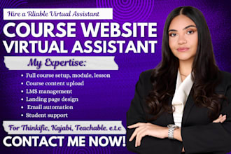 be your reliable online course virtual assistant for thinkific, kajabi teachable