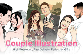 draw custom vector couple illustration for wedding gift