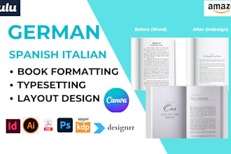 format, design german ebook, spanish, italian book french dutch book formatting