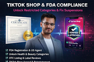 handle fda registration, US agent, otc listing and tiktok shop compliance