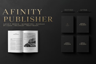 canva affinity publisher book formatting project, magazine layout brochure desig