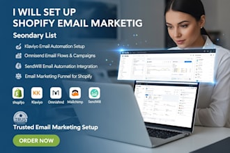 setup shopify email marketing  klaviyo, omnisend, mailchimp, sendwill, website