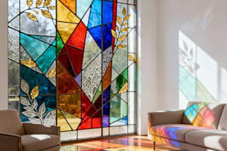 create custom stained glass art mosaic illustration and fantasy glass design