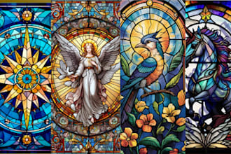 create custom stained glass art mosaic illustration and fantasy glass design