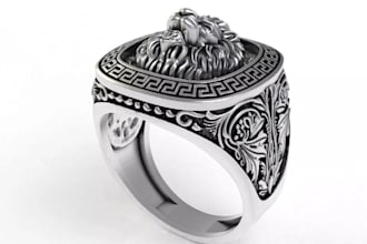 make 3d animal ring jewelry design, key square signet ring for 3d print model