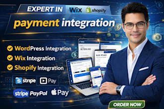 integrate stripe,paypal,square, apple payment gateway on wordpress, wix, shopify