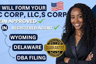 form your us c corp llc or s corp in wyoming, delaware, and dba filling