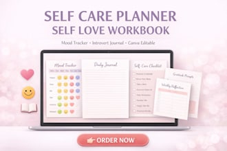 design self care planner self love workbook mood tracker introvert journal
