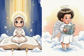 illustrate christian children book cover and black and white bible art