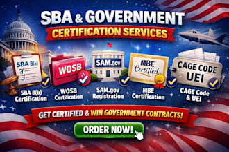 do sba certification 8a, wosb, mbe, sam gov registration for government contract
