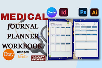 design medical journal, canva editable nursing planner, fitness ebook kdp etsy