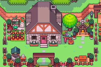 do 2d pixel top down tileset, pixel map tileset indie game props, rpg maker