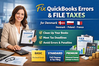 fix quickbooks errors and file tax before deadlines for denmark, poland, france