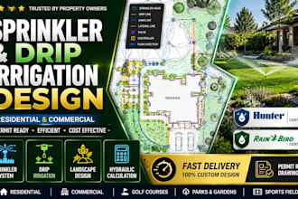design sprinkler, drip, bubbler irrigation system for your landscape plan