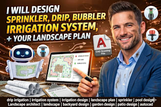 design sprinkler, drip, bubbler irrigation system for your landscape plan