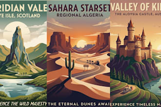design modern vintage travel poster in retro style landscape illustration