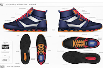 design shoe, footwear, custom shoe sketch and and sneakers and shoe  tech pack