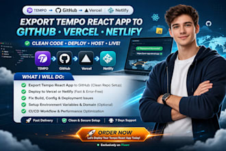 export tempo react app to github vercel netlify clean code deploy tempo react