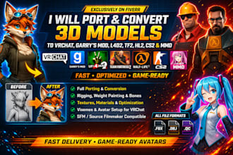 convert 3d models into vrchat avatars, garry mod, l4d2, hl2, tf2, cs2 and mmd