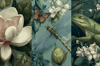 draw an animal and botanical illustration
