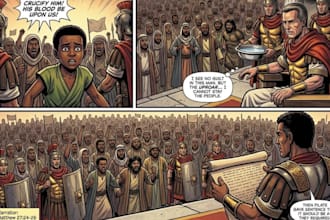 illustrate bible themed,  comic children story, christian bible illustration