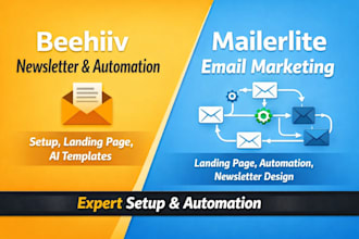 setup beehiv and mailerlite newsletter, landing page and email automation