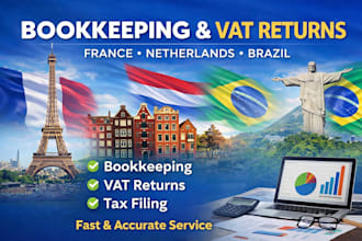 provide bookkeeping, vat returns and tax filing for france, netherlands, brazil