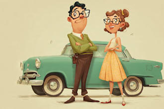 draw retro vintage illustration cartoon character