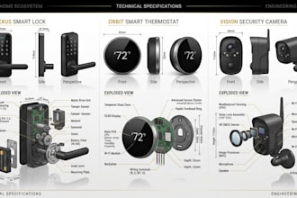 design 3d smart lock, thermostat, camera and iot consumer electronic prototype