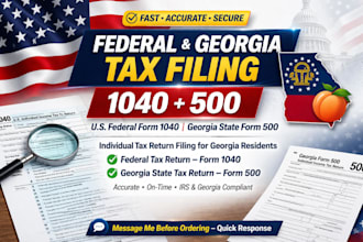 file federal tax return form 1040 and georgia state tax form 500, us tax filing