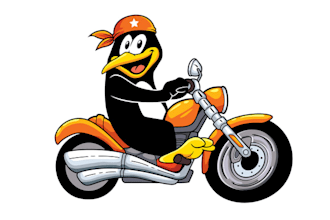 do exceptional mascot logo for a penguin riding on a harley