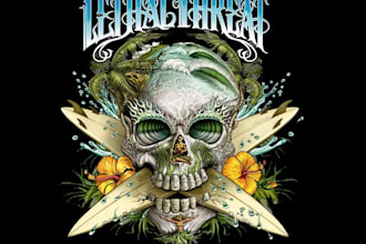 design high quality skull surfing vintage logo with t shirt design