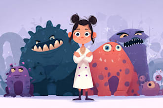 draw a cute and funny cartoon illustration