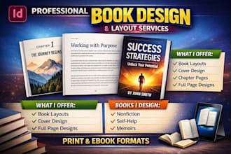 do nonfiction book design, layout design book cover design in adobe indesign