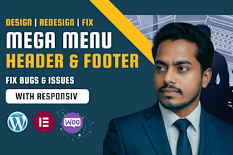 create or fix wordpress header footer mega menu and mobile menu 24h