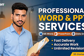 do ms word formatting, data entry and PPT design