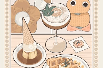 draw a cozy food or store illustration in healing style
