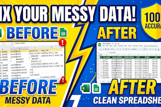 clean, format, and organize messy excel or CSV data fast