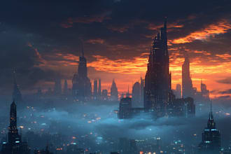 make breathtaking futuristic city skyline with cinematic